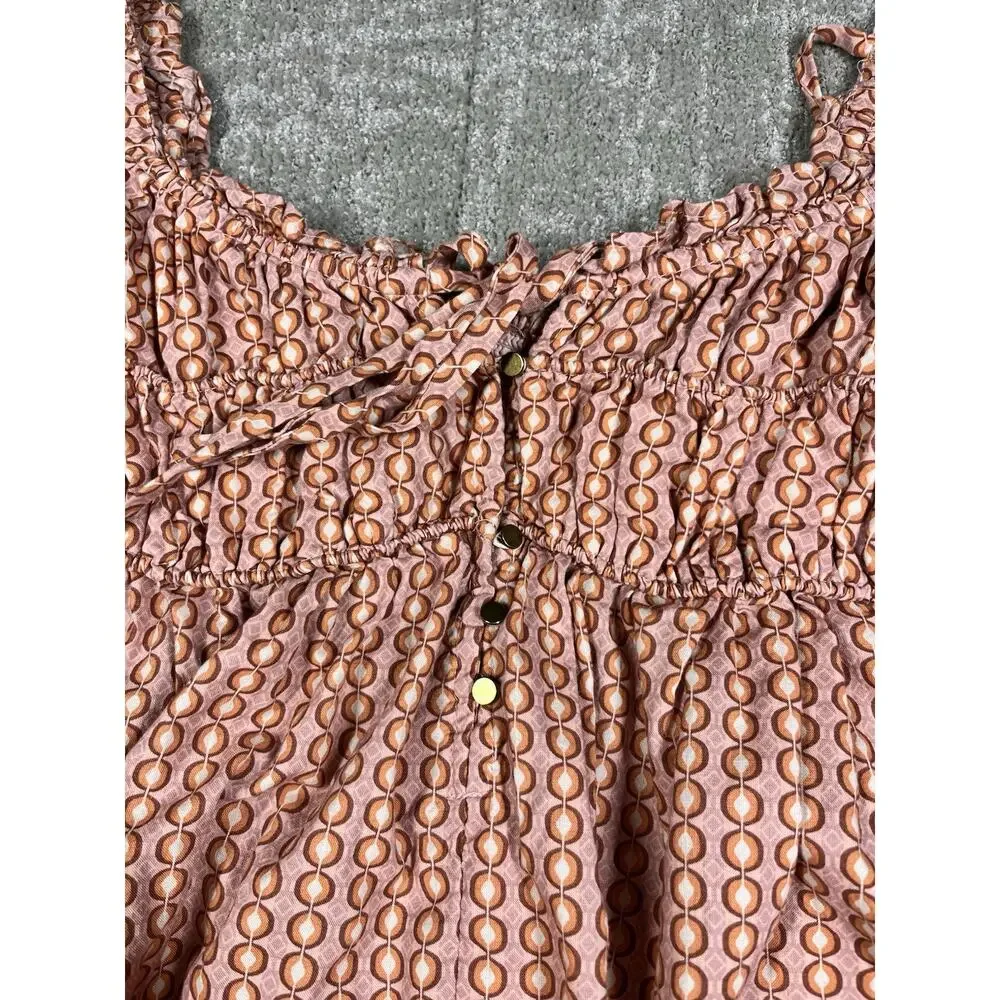 Free People Mini Dress Red Star Dip Smocked Allover Print Loose A Line Large